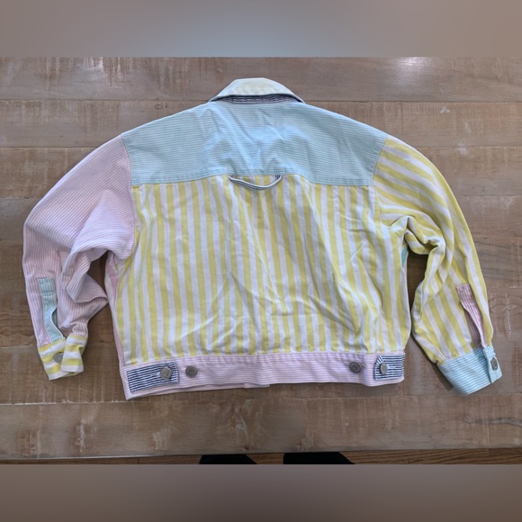 Tangiers Pastel striped 90s multicolor denim jeans jacket unisex - Picture 10 of 14